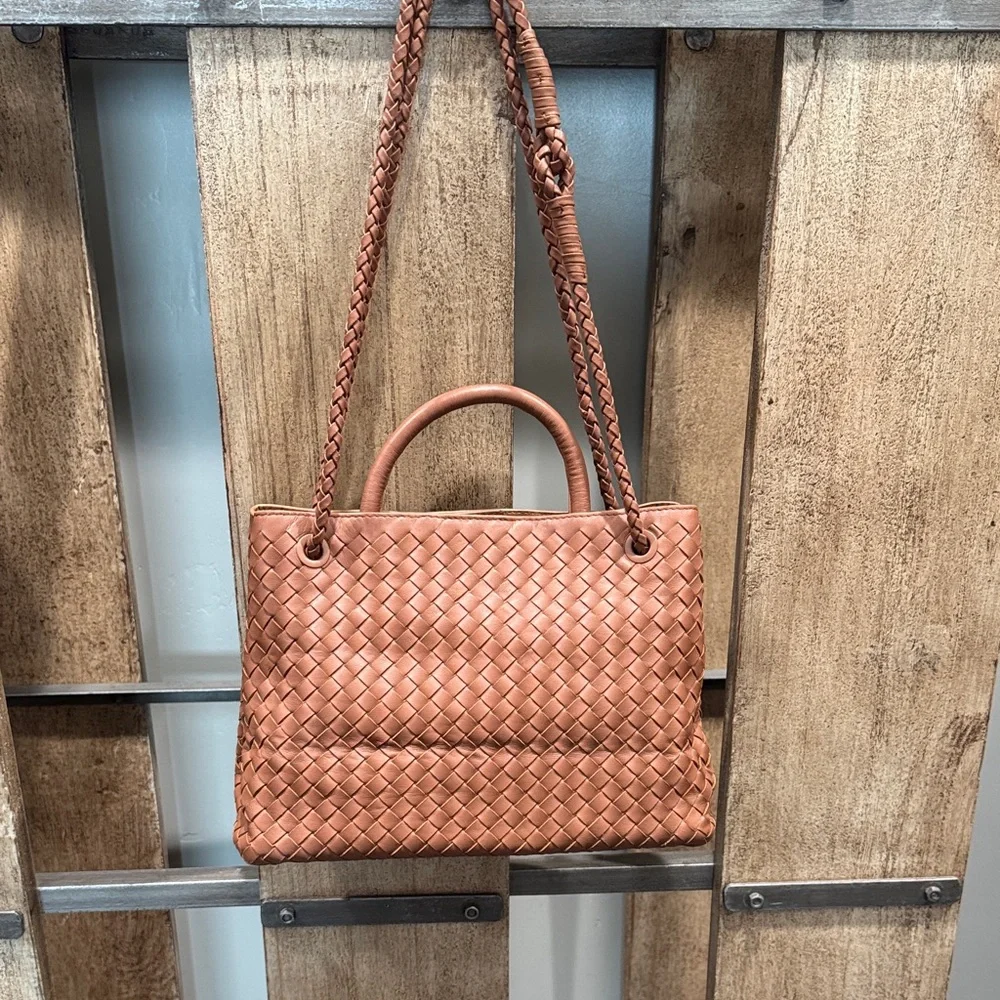 Quince Italian Leather Tan Woven Tote Bag - Picture 2 of 9